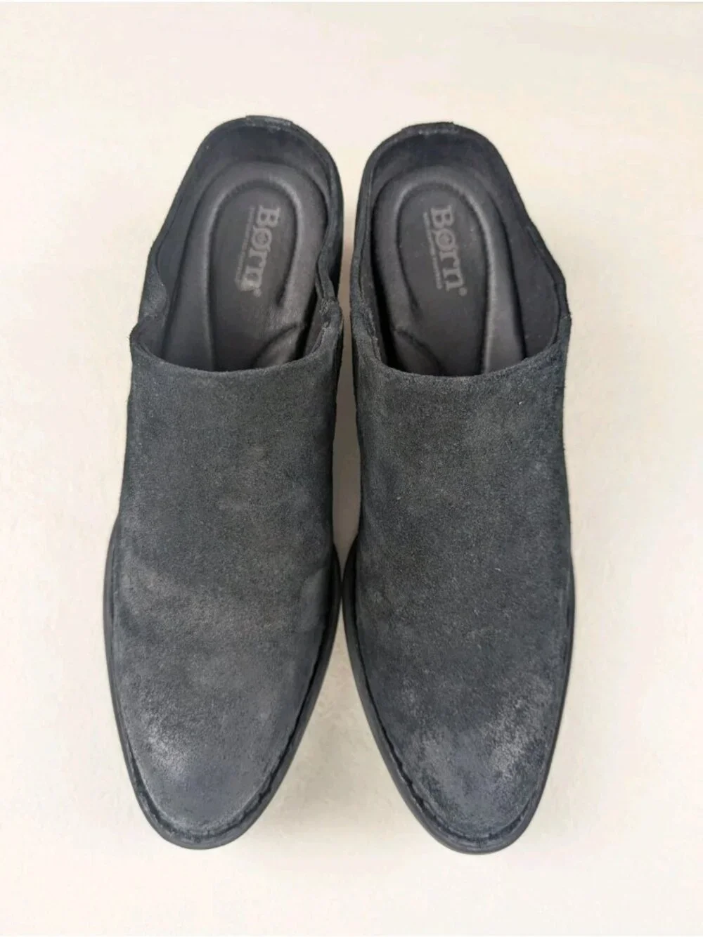 Born Starr Slip On Boot Womens 8.5 Black Suede Distressed Heeled Ankle Mule Clog
